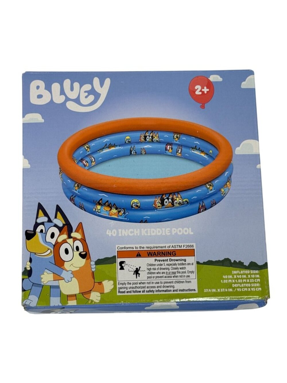Bluey Kiddie Pool 40 Inch Inflatable 3 Ring Water Play Kids Summer